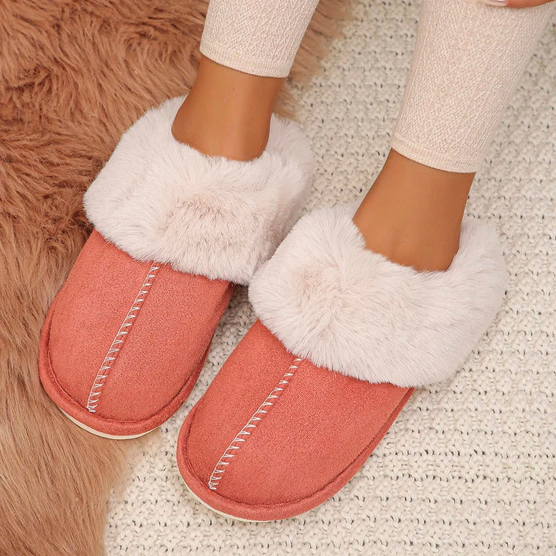 Closed Toe Warm Cotton Slippers Women Faux Fur Thicken Plush Winter Home Shoes Woman Lightweight Casual Indoor Slides Female