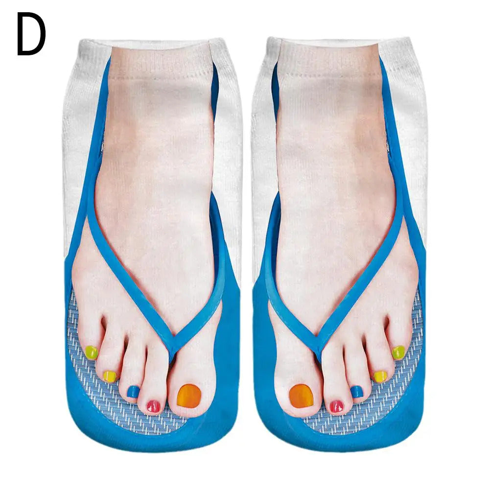 1 Pair 3D Printing Pattern Flip Flop Socks Funny Socks for Women Flip-flop Ankle Socks Low Cut Floor Socks Hosiery Novelty Gifts