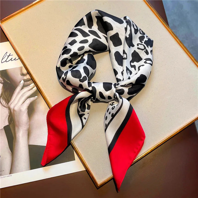 Fashionable 70*70cm Leopard Print Scarf For Women Spring/summer Soft Satin Borders Square Bandana Sun Protection Shawls