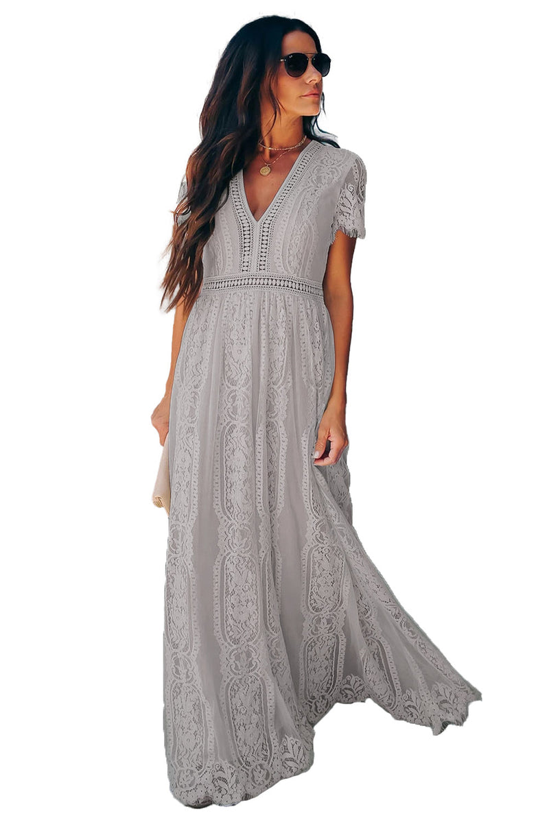 Fiery Red Blue Fill Your Heart Lace Maxi Dress