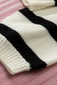 Striped V-Neck Buttoned Open Front Knitted Sweater