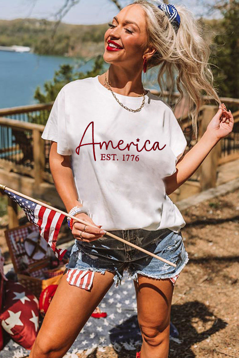 White America EST.1776 Embroidered Graphic Tee