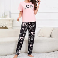 Women's Short Sleeve Crew Neck Top With Shorts And Pants 3 Piece Loungewear Sleepwear Lounge Sets Nighty Print Casual Pajama Set