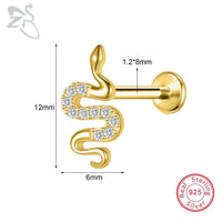 ZS 1PC 925 Sterling Silver Lip Ring Gold Color Labret Lip Stud Snake Cross Star Lip Piercing for Women Men 16G Cartilage Earring