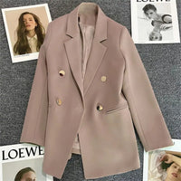 Solid Casual Coat Metal Buckle Small Suit Jacket Women Clothing Summer Double Breasted Office Lady Elegant Blazers Thin Autumn