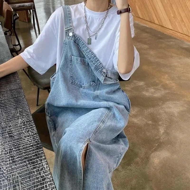 Spring Summer Denim Overall Dress Women Sleeveless Jeans Dresses Fashion Female Solid Slip Casual Loose Spaghetti Strap Dresses