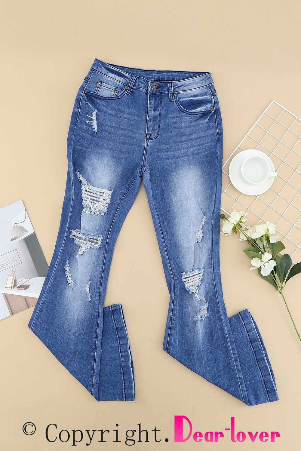 High Waist Distressed Flare Jeans