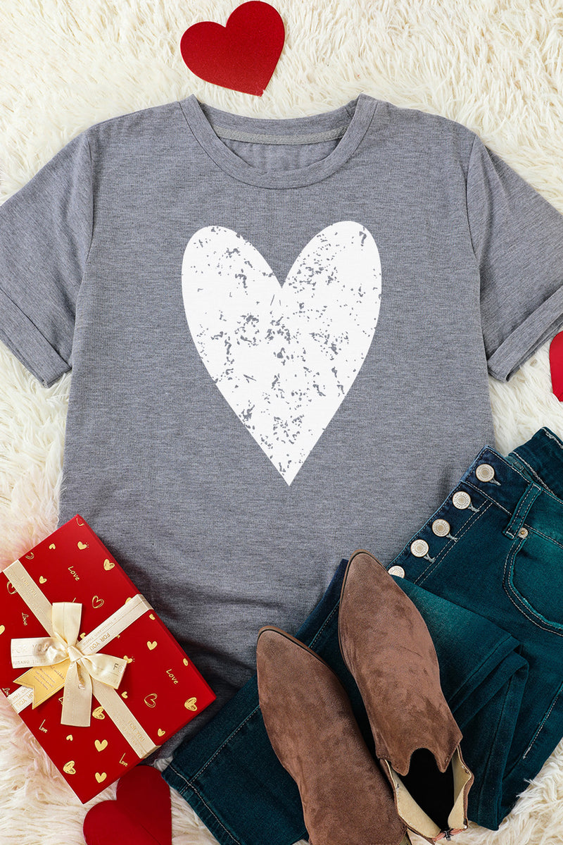 Gray Valentine's Day Large Heart Shape Graphic T Shirt