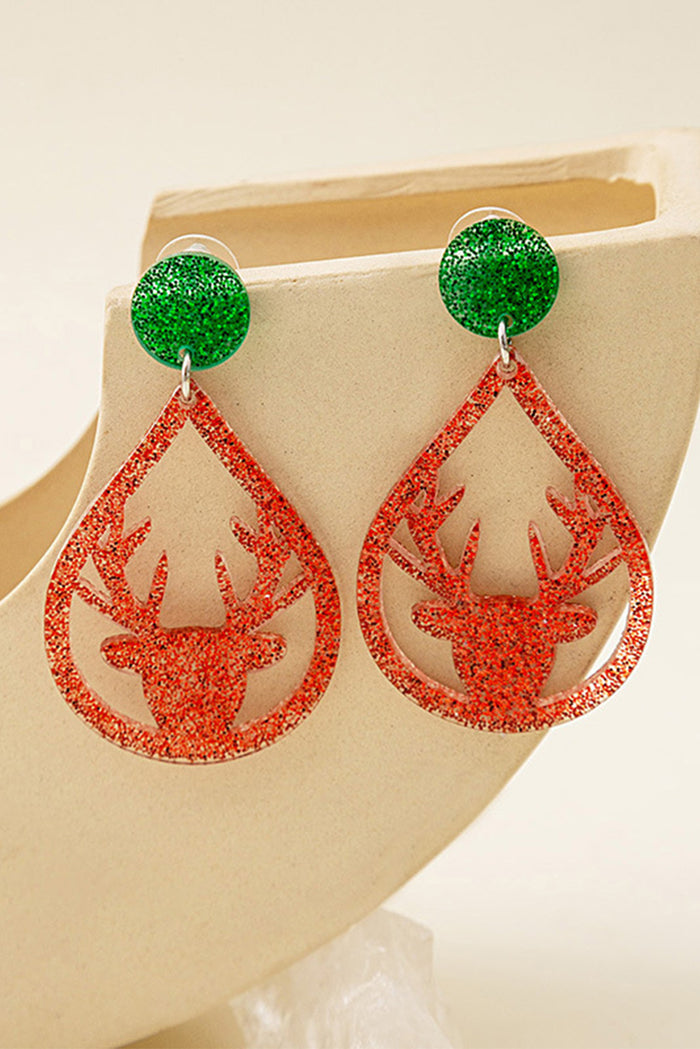 Fiery Red Elk Christmas Acrylic Earrings