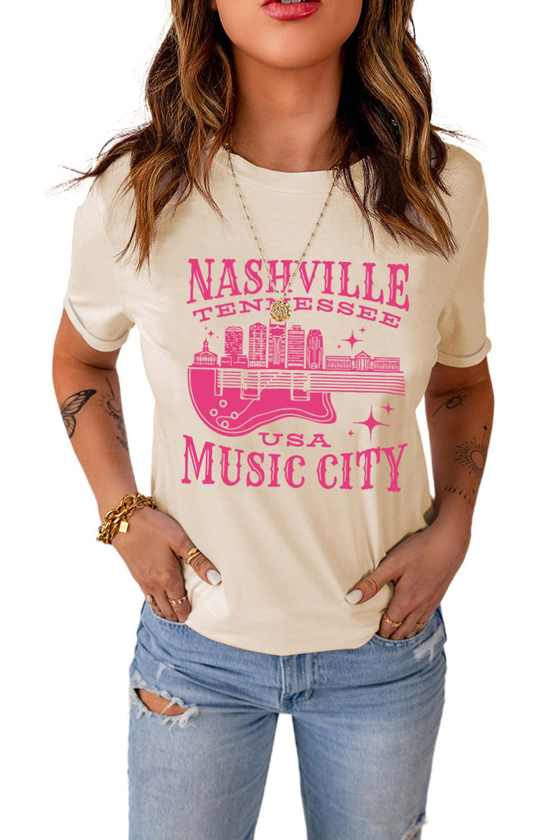 Khaki Nashville Tennessee USA Music City Graphic Tee