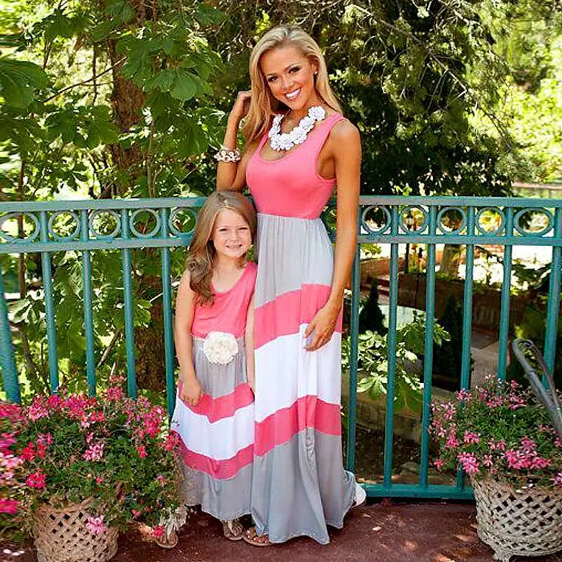 Summer Mommy and Me Family Matching Mother Daughter Dresses Clothes Striped Mom Dress Kids Child Outfits Mum Sister Baby Girl