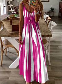 Sexy Sleeveless Dress Women Black White Stripe Printed Long Dresses Summer Casual Vacation Party Dress Robe