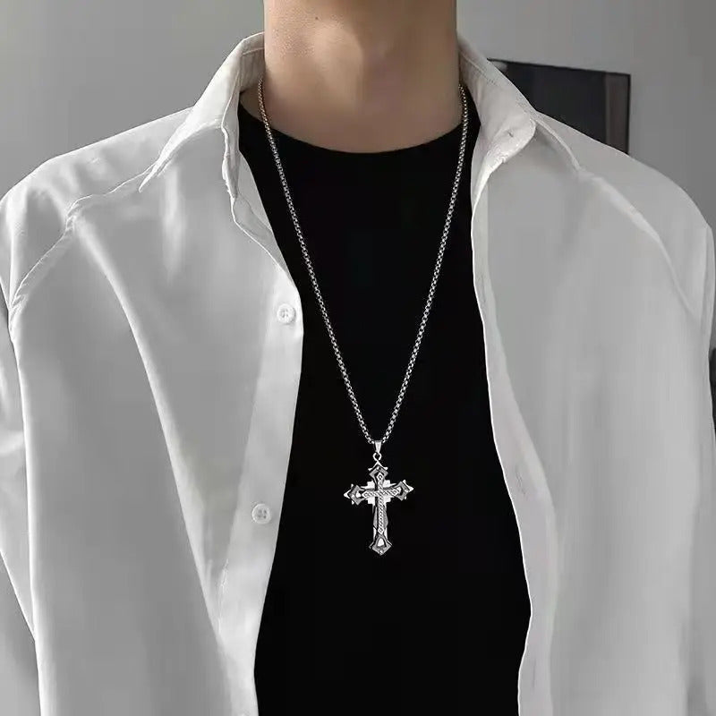 High Quality Cross Titanium Steel Non Fading Necklace,Domineering and Trendy Men's hip-hop Pendant Chain,New Handsome Men Women