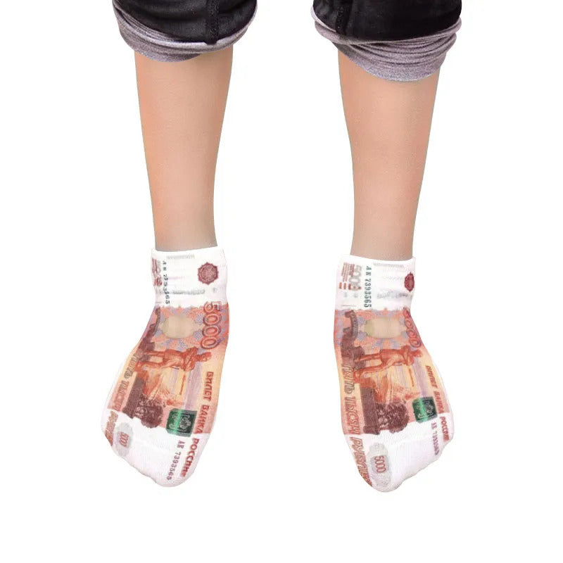 Interesting banknotes, currency, creative design, casual socks, street happy socks, fashion men's and women's home socks