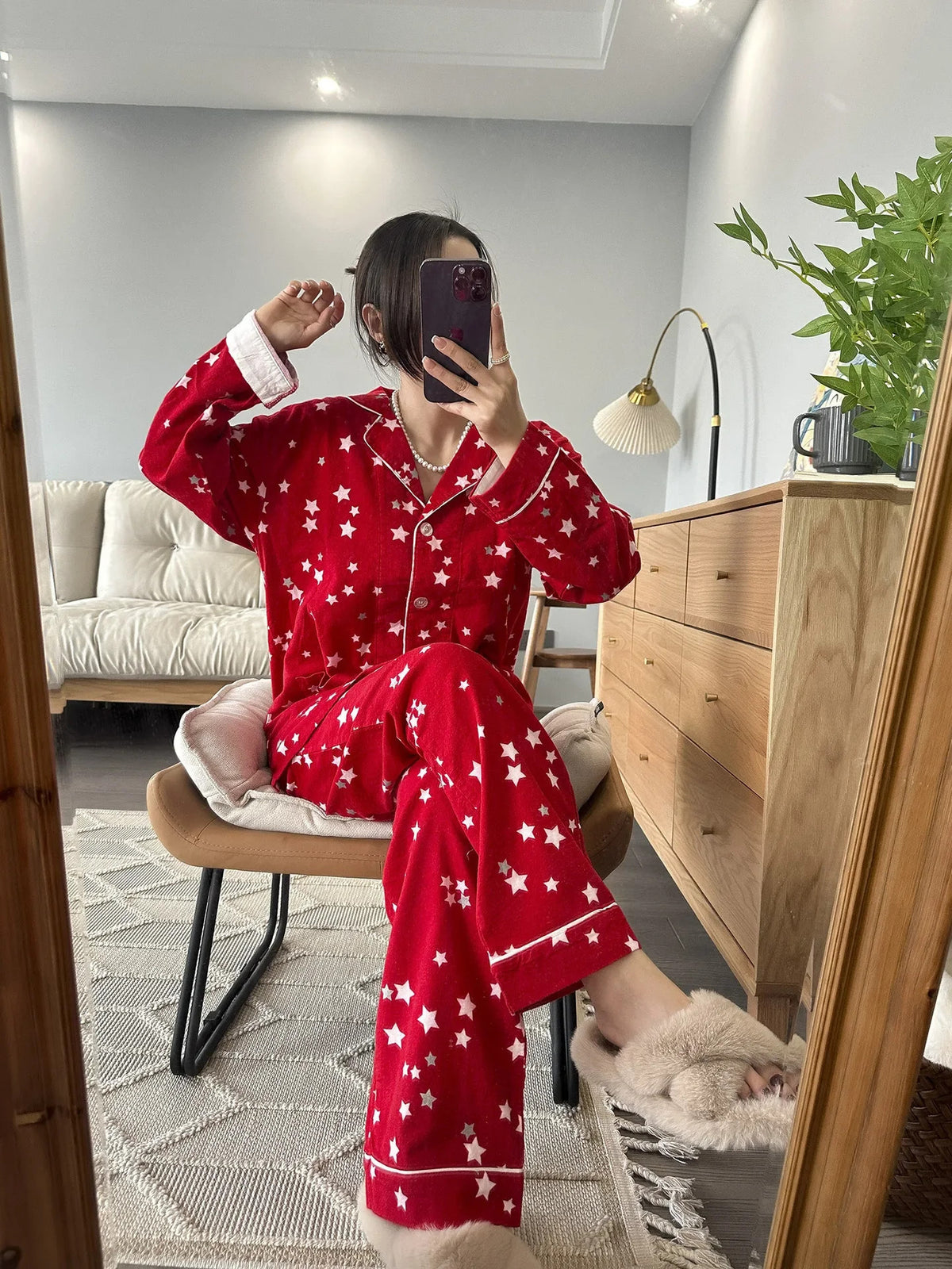 100% Cotton Pajamas for Women Loose Cartoon Long Sleeve Pants Loungewear Women 2 Piece Set Pj Women Outfit Sleepwear Set Pijamas