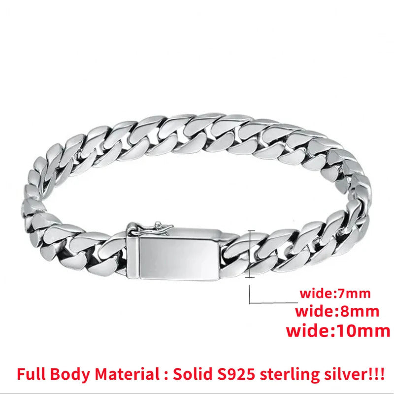 100% S925 Sterling Silver Bracelet 8MM Punk S925 Silver Jewelry Never Fade Carry certificate Men Women Jewelry Gifts