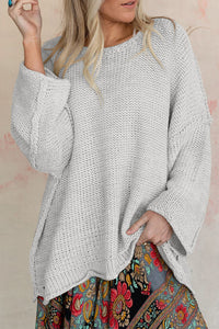 Beige Slouchy Textured Knit Loose Sweater