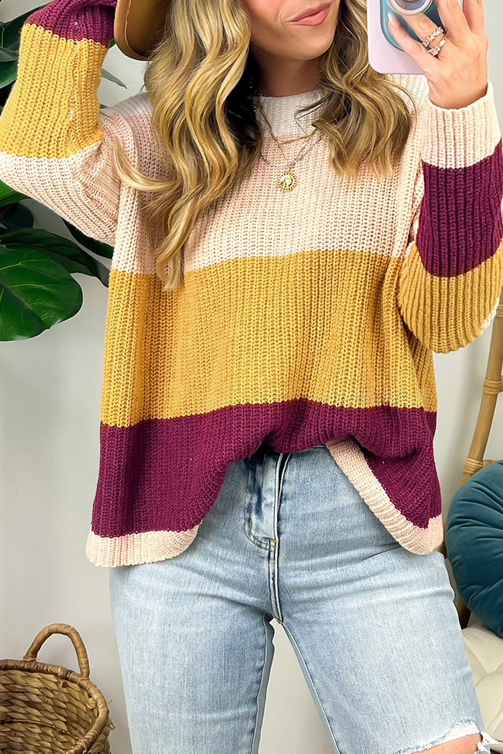 Multicolor Colorblock Striped Sweater