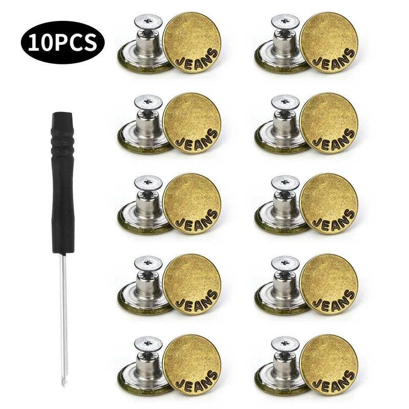 20/10pcs Detachable Jeans Screw Buttons with Screwdriver Clothes Replacement No Sewing Metal Pins Adjustable Waist Kit Tools