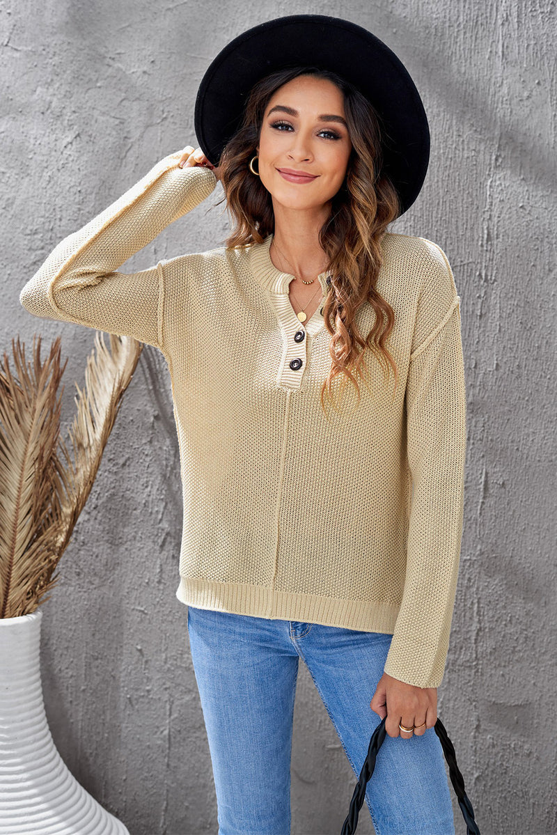 Buttoned Side Split Knit Sweater