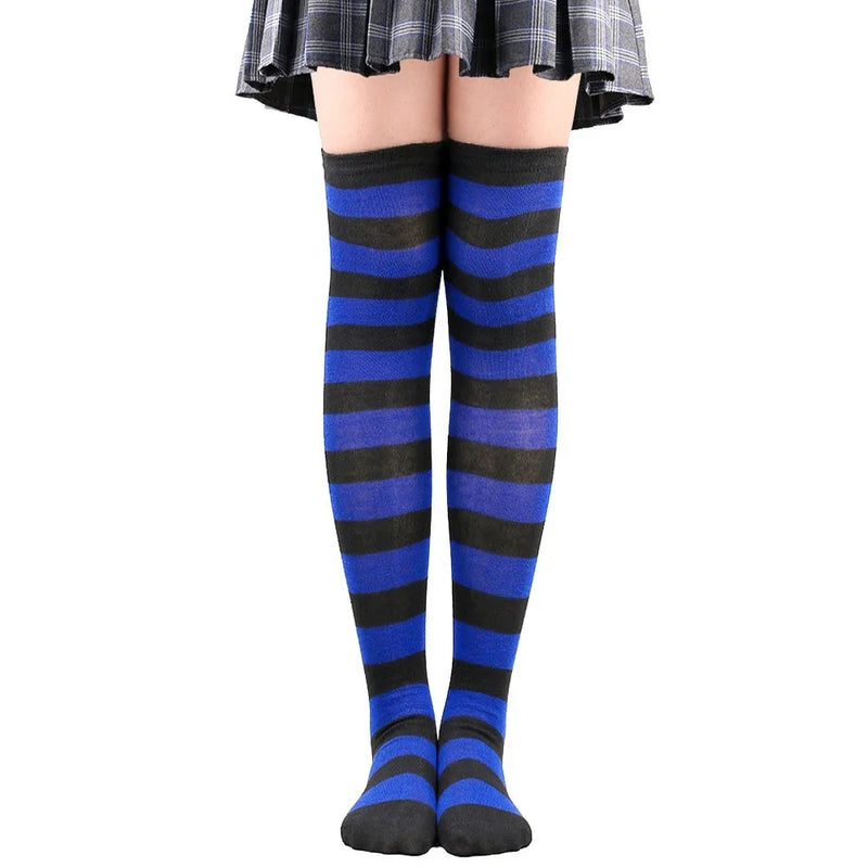 Color Striped Stockings Japanese Over Knee Socks Fashion Women Keep Warm Soks Sexy Slim Long Soks Black White Striped Hosiery