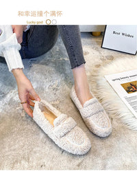 Luxury Sheep Fur Lined Loafers Women Lambswool Shoes Ladies Winter Slip On Furry Flats Cotton Wool Mocasine Femme Barefoot Boots