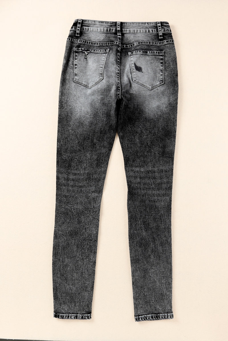 Gray Acid Wash High Rise Ripped Skinny Jeans