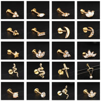 ZS 1PC 925 Sterling Silver Lip Ring Gold Color Labret Lip Stud Snake Cross Star Lip Piercing for Women Men 16G Cartilage Earring