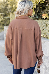 Brown Drop Shoulder Waffle Knit Shacket