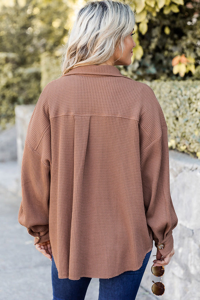 Brown Drop Shoulder Waffle Knit Shacket