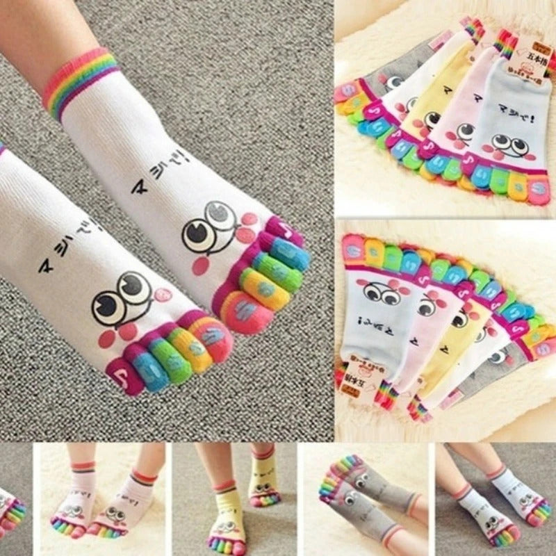 Cute Casual Five-toed Crew Finger Show Funny Short Cartoon Cotton Smiley Bear Socks