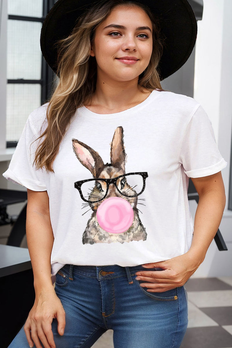 White Easter Bubblegum Rabbit Graphic Plus Size Tee