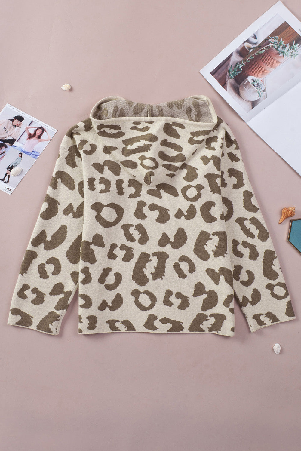 Leopard Drawstring Hooded Pullover Sweater