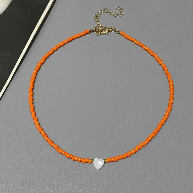 Colorful Seed Beads Choker Nekklace for Girl Spring Summer New Love Heart Design Collar Jewelry Wholesale Dropshipping