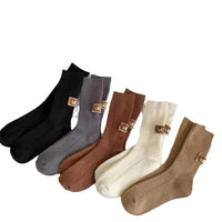 UGC Winter Socks Women's Wool Cashmere Solid Warm Thickened Pile Socks Embroidered Logo Mid-Calf Socks Casual Snow Boot Sock