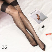 Sexy Women Tights Classic Small Polka Dot Silk Stockings Thin Vintage Faux Tattoo Thigh Sheer Pantyhose Female Elastic Hosiery