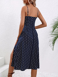 2024 Summer Sexy Spaghetti Straps Dress Women Fashion Polka Dot Print Sleeveless Slit Dress Boho Casual Beach Midi Dresses