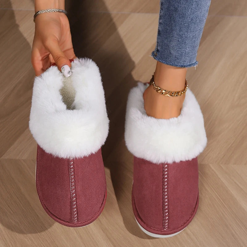 Fluffy Fur House Slippers Winter 2024 Fashion Warm Plush Couple Cotton Shoes Women Faux Suede Indoor Bedroom Couple Slippers