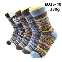 5 Pairs Winter Warmer Women Thicken Thermal Wool Cashmere Snow Socks Fashion Casual Euramerican National Wool Socks for Women