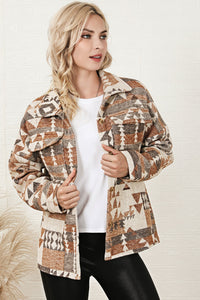 Brown Aztec Print Flap Pocket Button-up Jacket