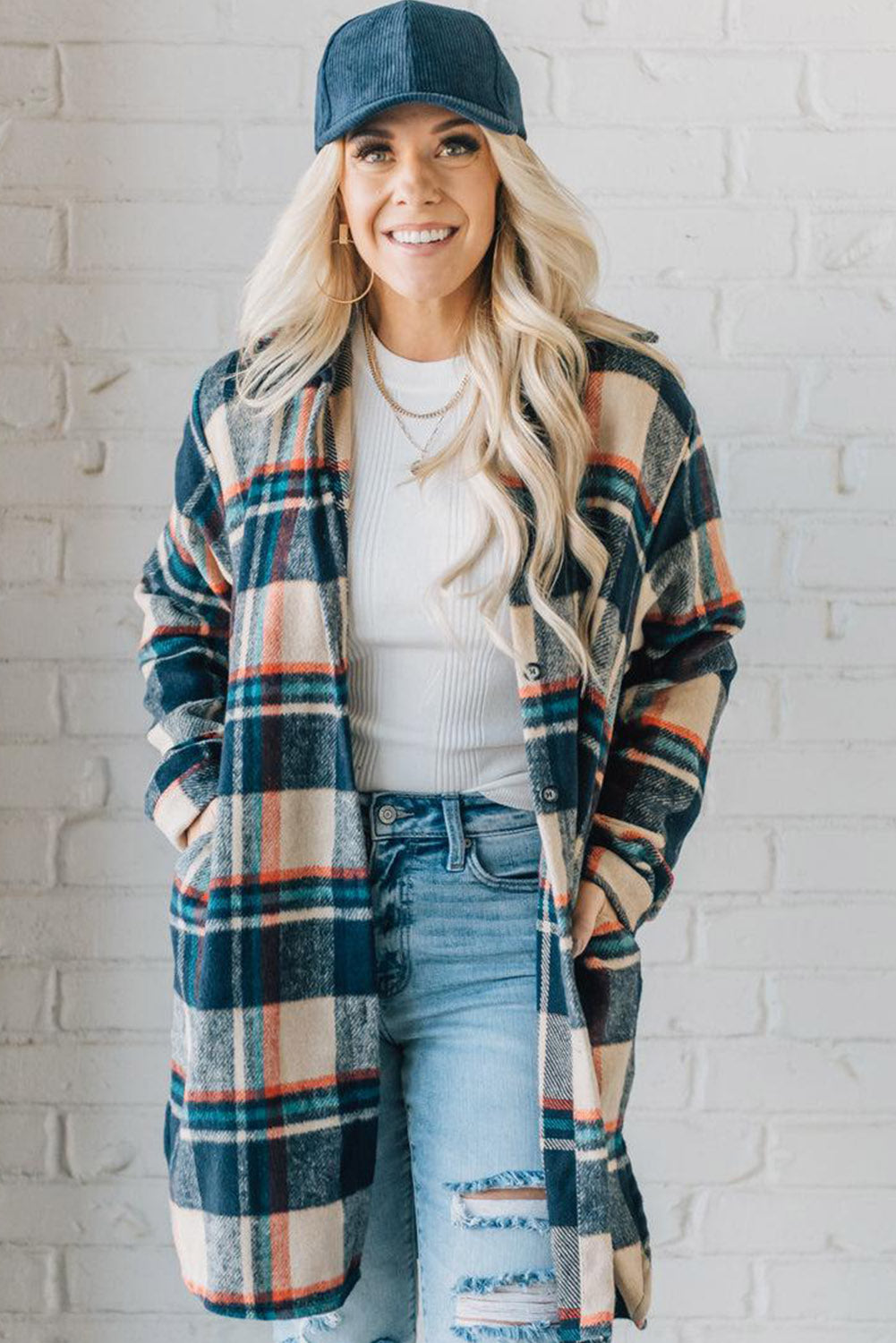 Apricot Mid Length Classic Plaid Shacket