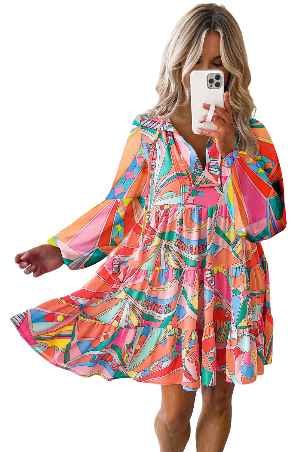 Women's Geometric Abstract Print Long Sleeve Shirt Dress