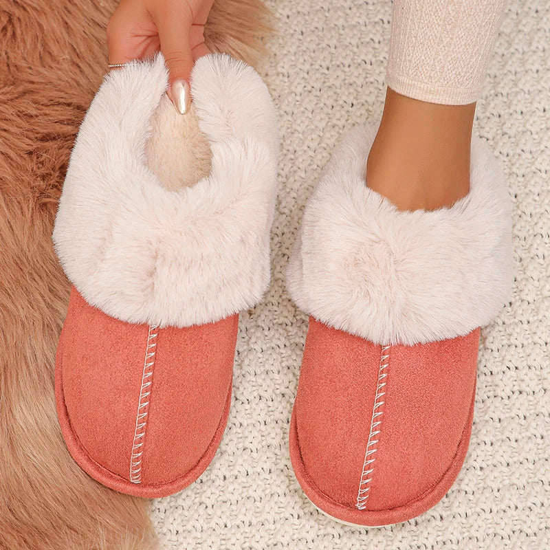 Closed Toe Warm Cotton Slippers Women Faux Fur Thicken Plush Winter Home Shoes Woman Lightweight Casual Indoor Slides Female