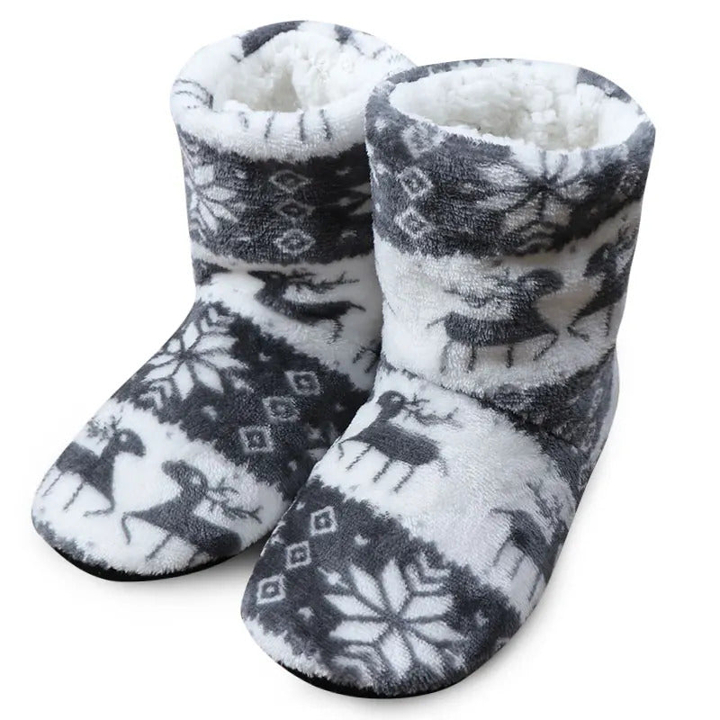 Winter Socks Shoes Woman Home Slippers Christmas Elk Indoor Shoes Warm Contton Slipper Plush Insole Anti-Skid Sole Shoes