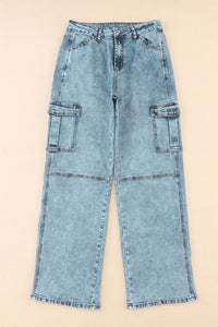 Sky Blue Cool Cargo Style Wide Leg Jeans