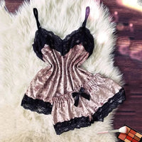 Autumn Winter Velvet Pajamas Set Women's Sexy Lingerie Sleepwear Nightwear Cute Cami Top and Shorts Pijama Sets Loungewear