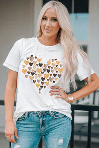 White Valentine's Day Heart Shaped Print Crew Neck Graphic Tee