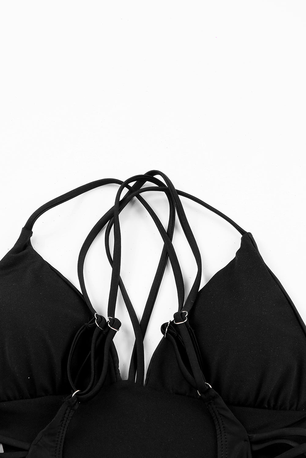 Black Criss Cross Backless Deep V Neck One Piece Swimsuit