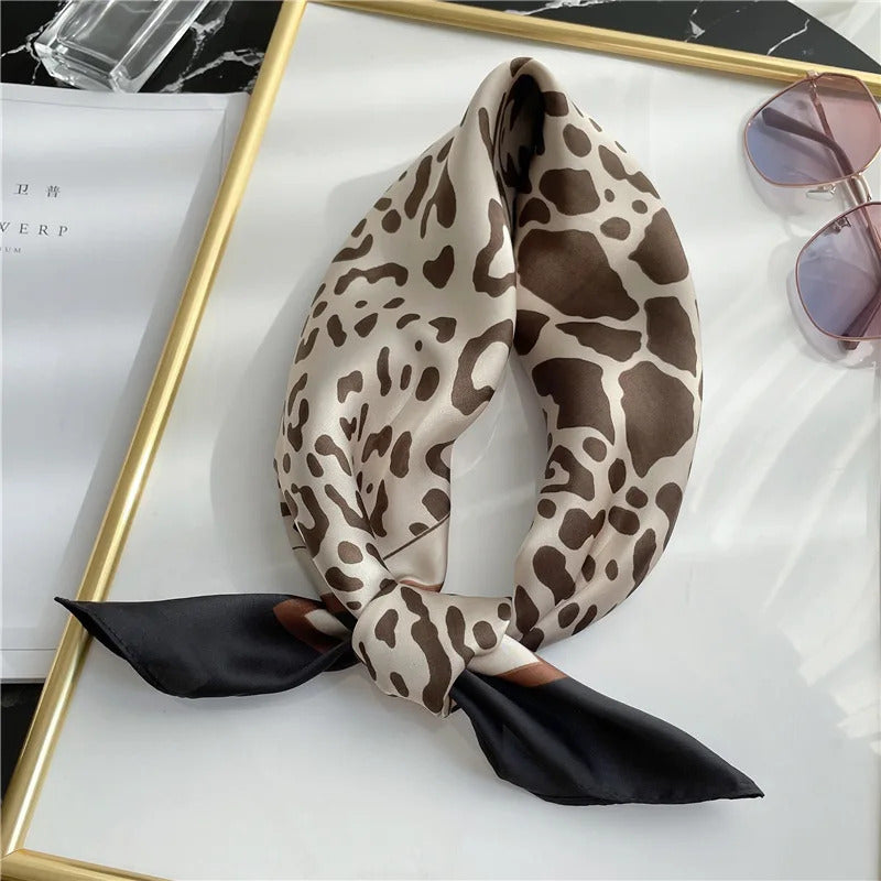 Fashionable 70*70cm Leopard Print Scarf For Women Spring/summer Soft Satin Borders Square Bandana Sun Protection Shawls