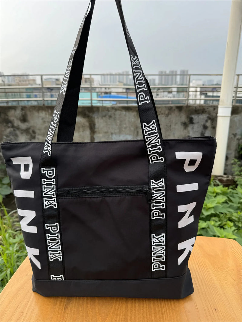 Sports Fitness Tote Bag Nylon Fabric Bags Women Handbag Pink Letter Graphic Tote Handbags Woman Shoulder Bags Casual